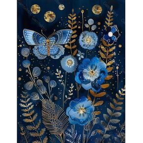 KTHOFCY 5D DIY Diamond Painting Kits for Adults, Blue Butterfly Flower Full Drill Embroidery Cross Stitch Crystal Rhinestone Paintings Pictures Arts Wall Decor Painting Dots Kits 11.8X15.7inch in Kuwait