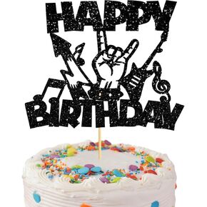 Rock Happy Birthday Cake Topper Glitter Rock On Hand Electric Guitar & Music Note Design Handmade Toppers Picks RockRoll Music Themed Birthday Party Favors Decorations for Teens Adults in Kuwait