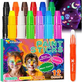 nsxsu Glow in the Dark Face Paint Sticks for Kids 8 Colors, Neon Body Paint Crayons Fluorescent under Black Light, Washable UV Paint Pens for Birthday Glow Party, Pride 4th of July Accessories in Saudi Arabia
