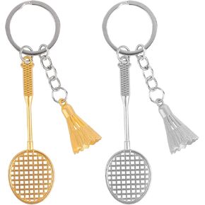 Penitue 2pcs Badminton Keychain, Alloy Badminton Racket Keychain Key Chain Shiny Sports Key Ring Keyring for Sports Lovers Players Coaches (Silver & Gold) in Saudi Arabia