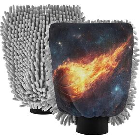 ALAZA Firing Basketball Galaxy Car Wash Mitt Scratch Free, 2 Pack Absorbent Microfiber/Chenille Washing & Drying Mitts, M in Saudi Arabia