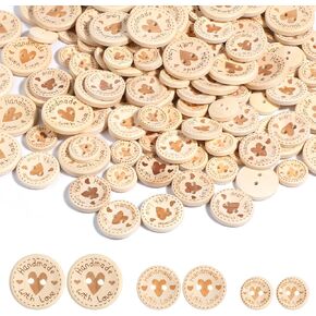 150Pcs Wooden Buttons for Crafts Handmade with Love Button 2 Holes Round Cute Craft Button for Clothing Sewing DIY Crafts Embellishment Accessories Clothes Decor (15mm/20mm/25mm in Saudi Arabia