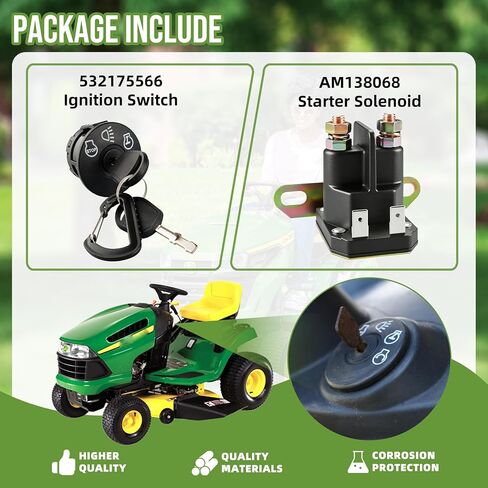 175566 Ignition Switch 7 Terminals 2 Keys & AM138068 Starter Solenoid 12V Compatible with John Deere L100 L105 L108 D100 D105, Replaces #175566, 175442, 163968, 532175566, AM138068, 725-04439 in Saudi Arabia