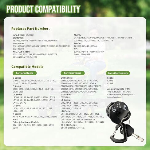 175566 Ignition Switch 7 Terminals 2 Keys & AM138068 Starter Solenoid 12V Compatible with John Deere L100 L105 L108 D100 D105, Replaces #175566, 175442, 163968, 532175566, AM138068, 725-04439 in Saudi Arabia
