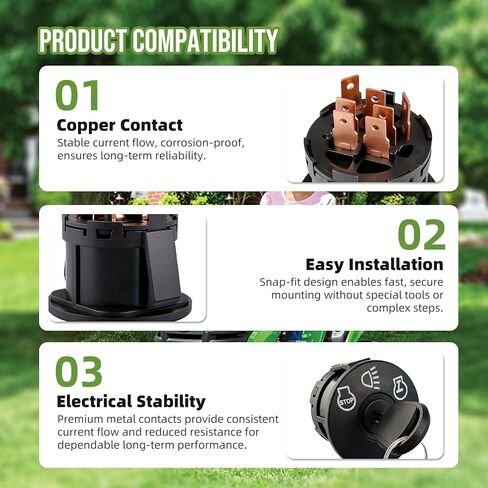 175566 Ignition Switch 7 Terminals 2 Keys & AM138068 Starter Solenoid 12V Compatible with John Deere L100 L105 L108 D100 D105, Replaces #175566, 175442, 163968, 532175566, AM138068, 725-04439 in Saudi Arabia