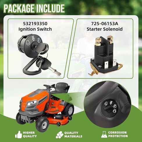 532193350 Ignition Switch 2 Keys 4 Position 7 Terminals & 725-06153A Starter Solenoid Compatible with Husqvarna, AYP, Craftsman, Poulan, Cub Cadet, MTD,193350 33457 21546319 725-06153A 725-06153 in Saudi Arabia