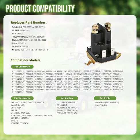 532193350 Ignition Switch 2 Keys 4 Position 7 Terminals & 725-06153A Starter Solenoid Compatible with Husqvarna, AYP, Craftsman, Poulan, Cub Cadet, MTD,193350 33457 21546319 725-06153A 725-06153 in Saudi Arabia