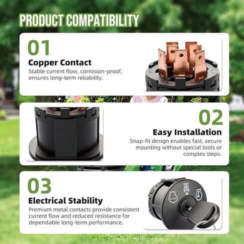 532193350 Ignition Switch 2 Keys 4 Position 7 Terminals & 725-06153A Starter Solenoid Compatible with Husqvarna, AYP, Craftsman, Poulan, Cub Cadet, MTD,193350 33457 21546319 725-06153A 725-06153 in Saudi Arabia