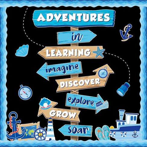 Nautical Bulletin Board Ocean Bulletin Board Decoration Summer Adventure Signpost Cutouts Sea Theme Motivational Sign Let’s Explore Voyage for Summer Classroom Chalkboard Wall Decor in Saudi Arabia