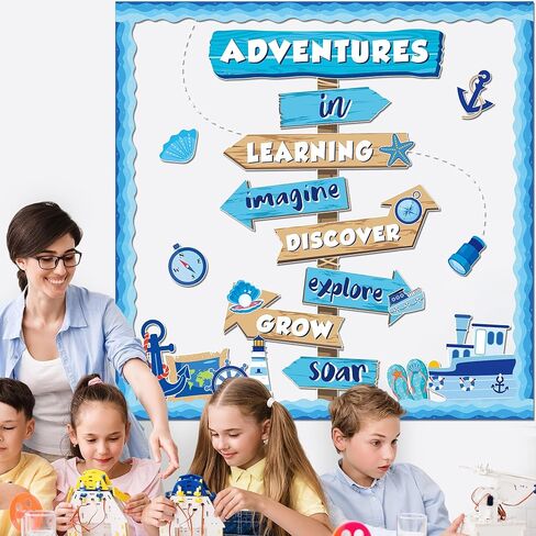 Nautical Bulletin Board Ocean Bulletin Board Decoration Summer Adventure Signpost Cutouts Sea Theme Motivational Sign Let’s Explore Voyage for Summer Classroom Chalkboard Wall Decor in Saudi Arabia