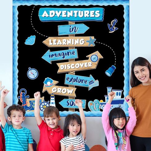 Nautical Bulletin Board Ocean Bulletin Board Decoration Summer Adventure Signpost Cutouts Sea Theme Motivational Sign Let’s Explore Voyage for Summer Classroom Chalkboard Wall Decor in Saudi Arabia