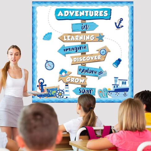 Nautical Bulletin Board Ocean Bulletin Board Decoration Summer Adventure Signpost Cutouts Sea Theme Motivational Sign Let’s Explore Voyage for Summer Classroom Chalkboard Wall Decor in Saudi Arabia