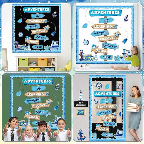 Nautical Bulletin Board Ocean Bulletin Board Decoration Summer Adventure Signpost Cutouts Sea Theme Motivational Sign Let’s Explore Voyage for Summer Classroom Chalkboard Wall Decor in Saudi Arabia