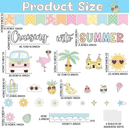 Summer Bulletin Board Decorations Set Groovy Hawaii Beach Classroom Decoration Pastel Cruising into Summer Hippie Daisy Tropical Cutouts for School Home Office Chalkboard Wall Decor Party Supplies in Saudi Arabia