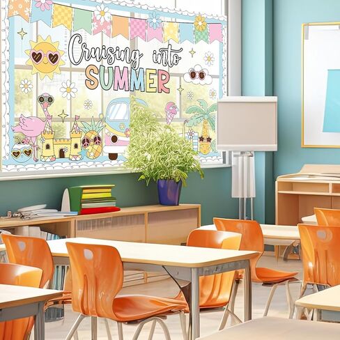 Summer Bulletin Board Decorations Set Groovy Hawaii Beach Classroom Decoration Pastel Cruising into Summer Hippie Daisy Tropical Cutouts for School Home Office Chalkboard Wall Decor Party Supplies in Saudi Arabia