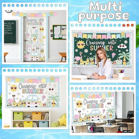 Summer Bulletin Board Decorations Set Groovy Hawaii Beach Classroom Decoration Pastel Cruising into Summer Hippie Daisy Tropical Cutouts for School Home Office Chalkboard Wall Decor Party Supplies in Saudi Arabia