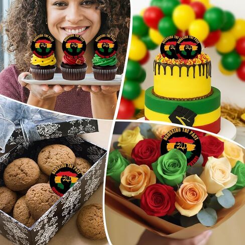 Bucherry Juneteenth كب كيك القبعات العالية Juneteenth ديكورات صغيرة مستديرة أكريليك كب كيك يختار لمستلزمات الحفلات قابلة لإعادة الاستخدام غير صالحة للأكل (24 قطعة) in Kuwait