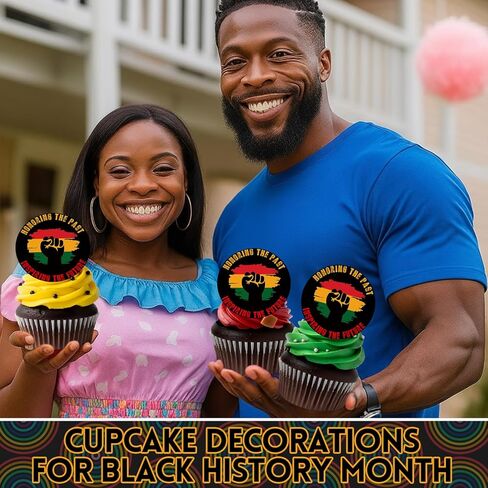 Bucherry Juneteenth كب كيك القبعات العالية Juneteenth ديكورات صغيرة مستديرة أكريليك كب كيك يختار لمستلزمات الحفلات قابلة لإعادة الاستخدام غير صالحة للأكل (24 قطعة) in Kuwait