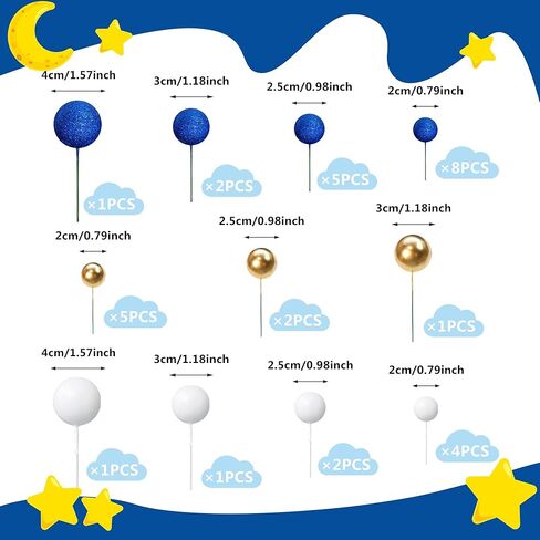 Ball Cake Topper Ball Cake Picks Colorful Pearl Ball Shaped Cupcake Insert Cake Topper for Bear Theme Birthday Party Favors Wedding Decoration (Glitter Blue Gold White) in Saudi Arabia
