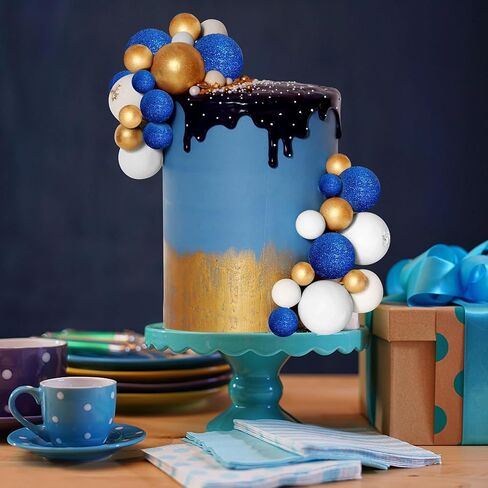 Ball Cake Topper Ball Cake Picks Colorful Pearl Ball Shaped Cupcake Insert Cake Topper for Bear Theme Birthday Party Favors Wedding Decoration (Glitter Blue Gold White) in Saudi Arabia