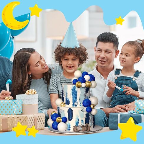 Ball Cake Topper Ball Cake Picks Colorful Pearl Ball Shaped Cupcake Insert Cake Topper for Bear Theme Birthday Party Favors Wedding Decoration (Glitter Blue Gold White) in Saudi Arabia