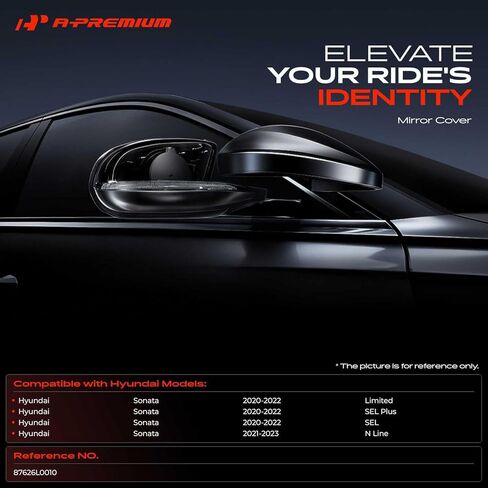 غطاء مرآة الرؤية الخلفية لجانب الركاب A-Premium - متوافق مع Hyundai Sonata 2020 2021 2022 2023 - أسود أملس، مع فتحة إشارة الانعطاف in Kuwait