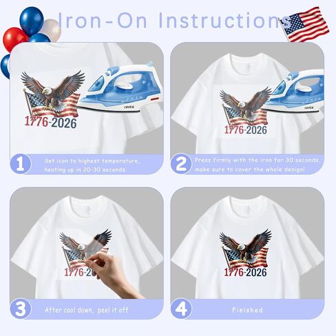 20PCS 250th Anniversary of USA Iron on Transfers, Patriotic Eagle American Flag DTF Ready to Press Vinyl Heat Transfer, Independence Day Iron Ons for T-Shirts Pillow DIY Decor (American Anniversary) in Kuwait