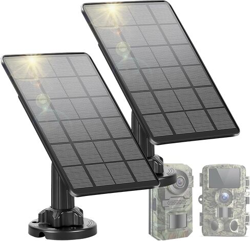 LIYVZ Trail Camera Solar Panel with Bulit-in 5000mAh Battery 2 Pack, 3W Solar Panel for Trail Camera IP66 Waterproof Multi Interfaces with USB-C & DC 6V/9V/12V Output, 360° Adjustable in Saudi Arabia