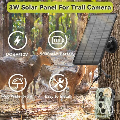 LIYVZ Trail Camera Solar Panel with Bulit-in 5000mAh Battery 2 Pack, 3W Solar Panel for Trail Camera IP66 Waterproof Multi Interfaces with USB-C & DC 6V/9V/12V Output, 360° Adjustable in Saudi Arabia