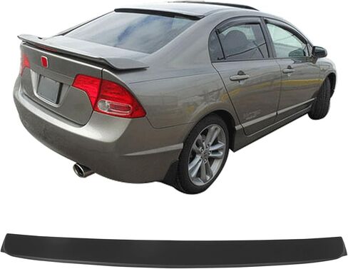 IKON MOTORSPORTS، جناح سقف النافذة الخلفية متوافق مع 2006-2015 Honda Civic Sedan 4-Door، نمط JDM أسود غير لامع ABS أعلى جناح جناح واقي الزجاج الأمامي in Kuwait
