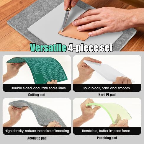 4 Pcs Leather Punch Pads - Safe Leather Cutting Mat Sound Absorbing Pad and A4 Self Healing Cutting Mat, Hole Punchs Stamping Tool for Leathers Working DIY Crafts in Saudi Arabia
