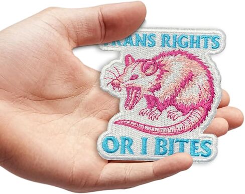 Trans Rights Or I Bites Patch Gifts Funny Possum Embroidered Feminist Liberal LGBTQ Queer LGBT Pride Trans Rights Or I Bites Embroidery Patches for Clothes Backpacks Hats Iron On Embroider 3" in Saudi Arabia