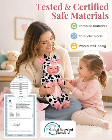 BABESIDE 17 Inch Baby Doll Girl, Soft Body Realistic Newborn Doll with Brown Eyes & Cow Outfit, Smiling Lifelike Baby Doll with Accessories, Birthday for Kids Age 3+ Girls Pretend Play in Kuwait