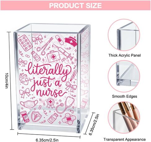 Literally Just a Nurse Funny Sarcastic Acrylic Pen Holder for Desk, Pink Bow Desk Organizer Decor for RN CNA NP, Clinic Hospital Nurse Appreciation Gifts, Nursing Graduation Gifts for Students in Saudi Arabia
