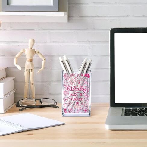 Literally Just a Nurse Funny Sarcastic Acrylic Pen Holder for Desk, Pink Bow Desk Organizer Decor for RN CNA NP, Clinic Hospital Nurse Appreciation Gifts, Nursing Graduation Gifts for Students in Saudi Arabia