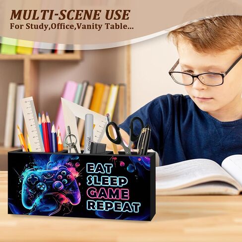 WODMIS هدايا ألعاب الفيديو للأطفال حامل أقلام الرصاص للمكتب، ديكور غرفة الألعاب، لعبة تناول الطعام والنوم تكرار ديكورات منظم الصندوق الخشبي للأطفال الأولاد غرفة النوم وغرفة اللعب وإكسسوارات المكتب in Kuwait
