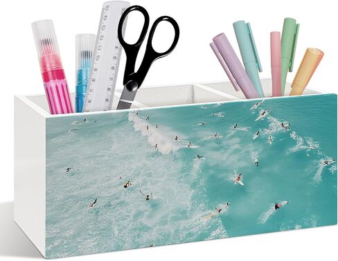 Aerial Surfers Beach Pen Pencil Holder for Desk Accessories, Gifts for Beach Lovers, Beach Office Decor, Boho Coastal Wooden Desk Pen Pencil Holder Organizer for Home Office Decor in Saudi Arabia