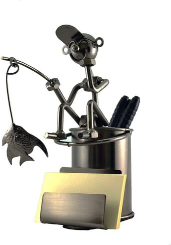 Metal Fisherman With Fish Pen And Business Card Holder Character in Saudi Arabia