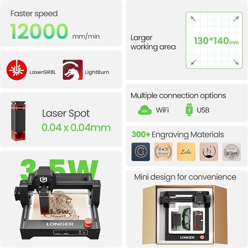 LONGER RAY5 Laser Engraver 3500mW High Precision 0.04 * 0.04mm Mini Laser Cutter and Engraving Machine 130x140mm Working Area for Wood Metal Acrylic Glass in Saudi Arabia