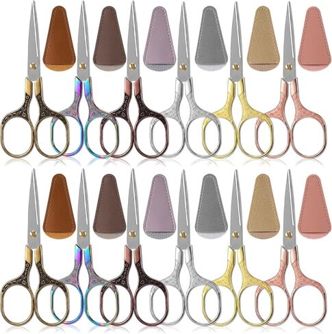 12 Pcs 5inch Small Sewing Scissors, Embroidery Scissors with Artificial Leather Cover, Sharp Embroidery Vintage Crochet Crafting Scissorss Set, for Sewing Crafting DIY Needlework Threading Handicraft in Kuwait