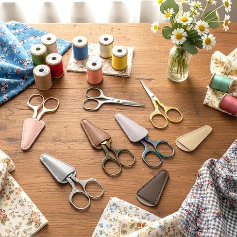 12 Pcs 5inch Small Sewing Scissors, Embroidery Scissors with Artificial Leather Cover, Sharp Embroidery Vintage Crochet Crafting Scissorss Set, for Sewing Crafting DIY Needlework Threading Handicraft in Kuwait