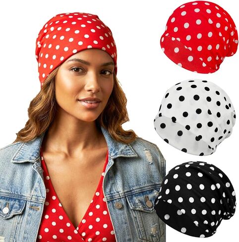 Bohend Polka Dots Beanie Hat Headwear Cap Stretch Non Slip Bandanas Sleep Turbans for Women Men Close top Head Covering Multi in Saudi Arabia