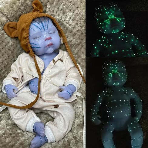 13 Inch Lifelike Avatar Silicone Baby Dolls Can Glow in The Dark Realistic Full Silicone Reborn Baby Doll Blue Boby Doll Gift for Kids, Collectors in Kuwait
