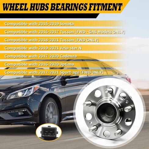 512553 قطعة واحدة من محمل العجلة الخلفية ومجموعة المحور المتوافقة مع Tucson Sonata Velo-Ster N Optima Cadenza SPOR-Tage 2015 2016 2017 2018 2019 2020 2021 5 عروات مع ABS BR930925، HA590614 in Kuwait