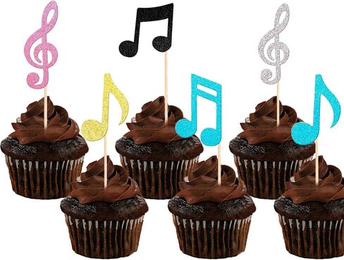 12 Glitter Music Notes Cupcake Toppers Musical Symbol Cupcake Decorations Rock Music Concert Theme Cupcake Decor for Baby Shower Wedding Birthday Party in Saudi Arabia