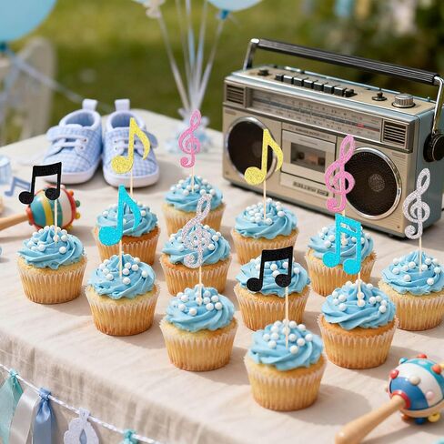 12 Glitter Music Notes Cupcake Toppers Musical Symbol Cupcake Decorations Rock Music Concert Theme Cupcake Decor for Baby Shower Wedding Birthday Party in Saudi Arabia
