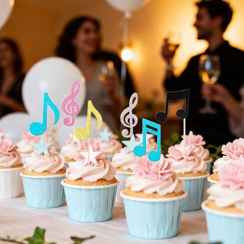 12 Glitter Music Notes Cupcake Toppers Musical Symbol Cupcake Decorations Rock Music Concert Theme Cupcake Decor for Baby Shower Wedding Birthday Party in Saudi Arabia