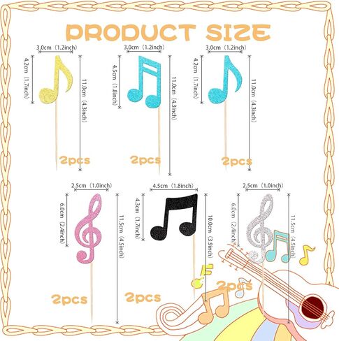 12 Glitter Music Notes Cupcake Toppers Musical Symbol Cupcake Decorations Rock Music Concert Theme Cupcake Decor for Baby Shower Wedding Birthday Party in Saudi Arabia
