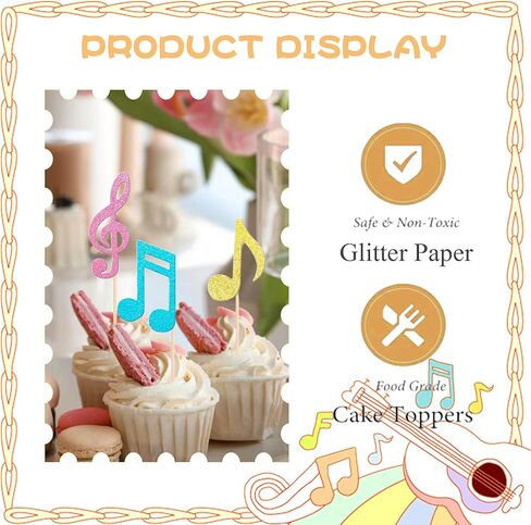 12 Glitter Music Notes Cupcake Toppers Musical Symbol Cupcake Decorations Rock Music Concert Theme Cupcake Decor for Baby Shower Wedding Birthday Party in Saudi Arabia