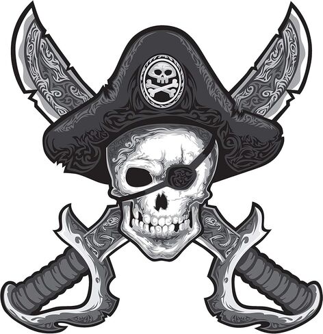 Magnet Pirate Jolly Roger Skull and Cross Bones Swords with Eye Patch and HAT Black White Grey Magnetic Vinyl Magnet Bumper Sticker Two in One Pack (4 Inches Tall) in Kuwait